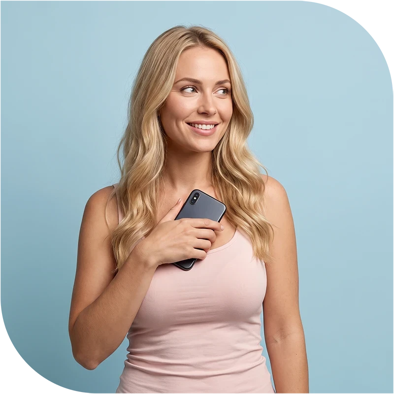 Femeie shopper cu smartphone în mână, ilustrând interacțiunea digitală și rolul retail media în influențarea experienței și deciziei de cumpărare.